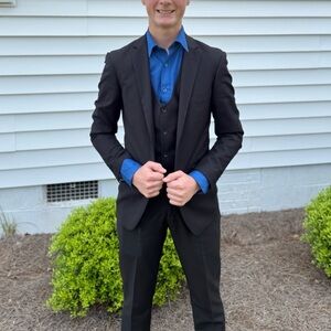 Men's Black Suit with Blue Shirt